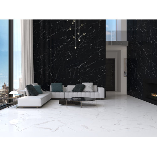 Mirrella Marquina 24" x 28" Porcelain Marble Look Tile Wall Floor Use Tile Wayfair